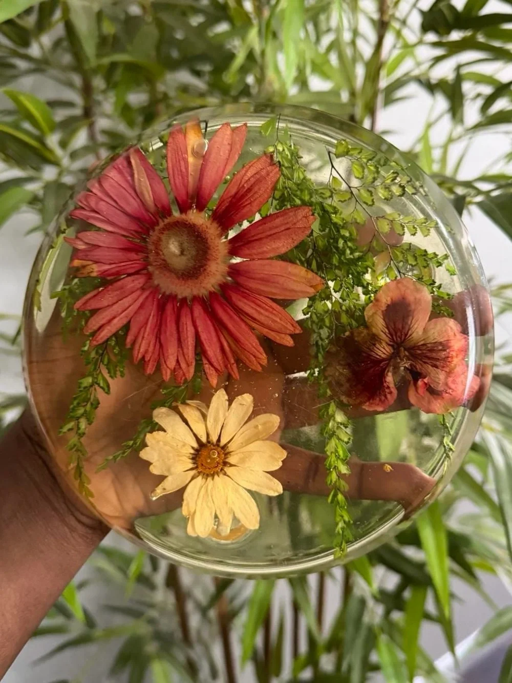 Vintage 60s 70s Footed Lucite Resin Flower Floral Trivet Paperweight Boho Earthy